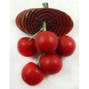 Red Bakelite Dangling Cherries Brooch